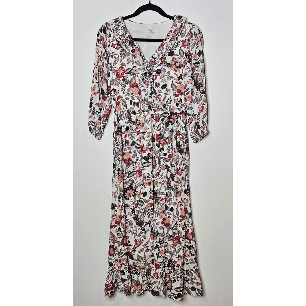 Garnet Hill ECOVERO Ruffled Surplice Maxi Dress‎ Womens 4 Vtg Grove Floral Fall